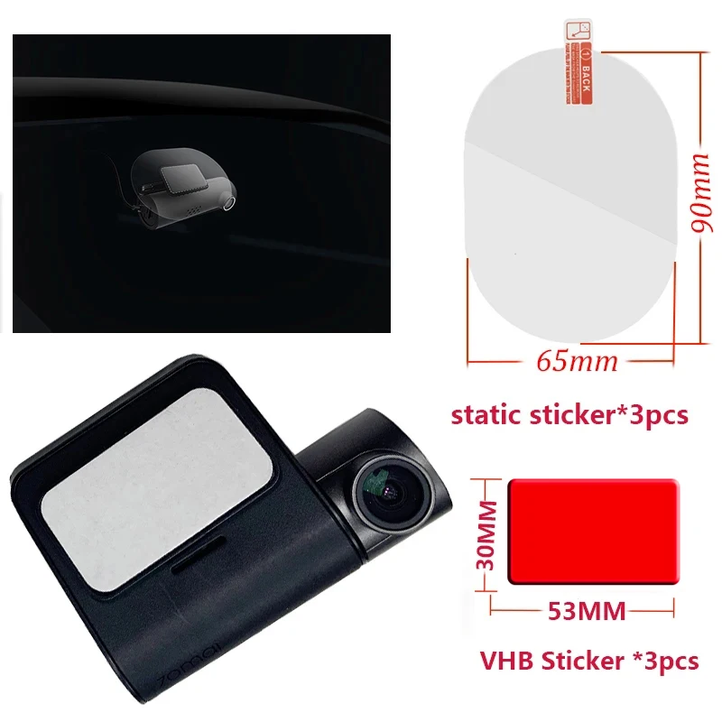 Adesivo e adesivos estáticos Adequado para 70mai Pro Dash Cam, DVR carro inteligente, suporte da etiqueta VHB, 3pcs