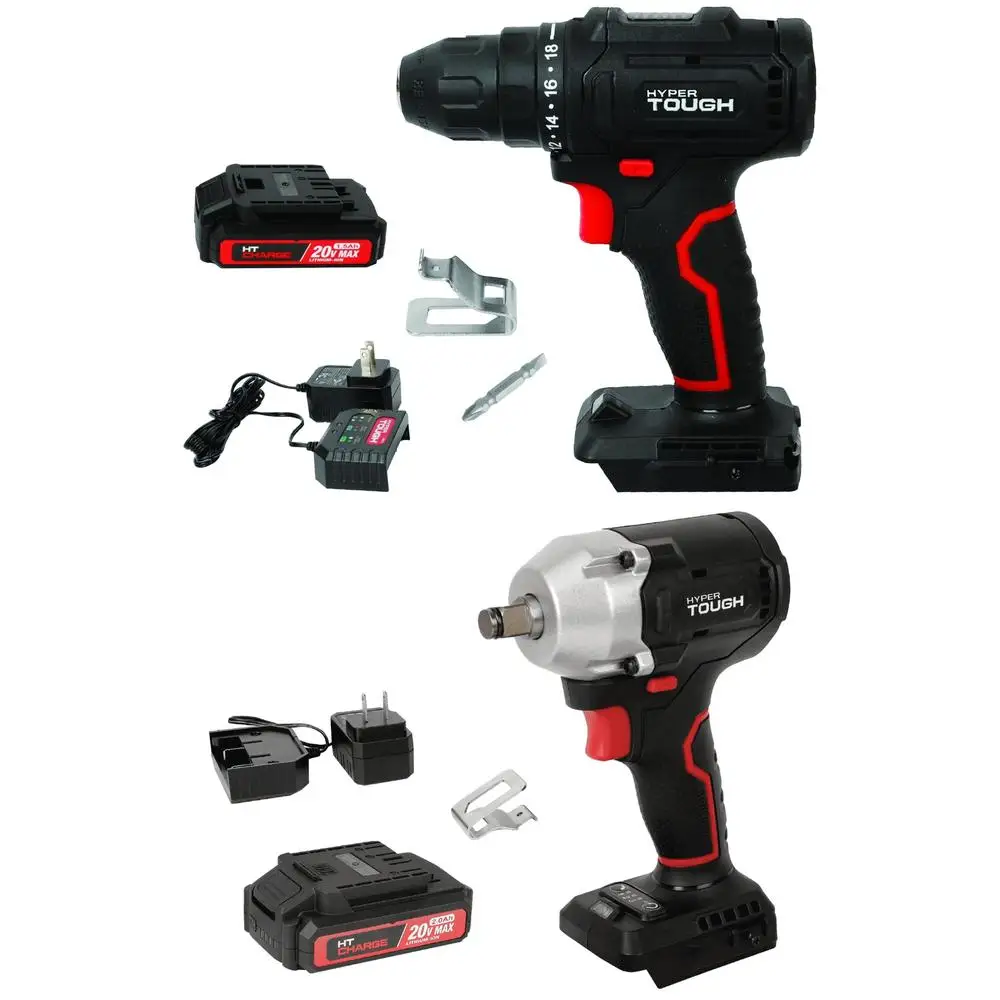 20V Brushless Cordless Drill Driver & Impact Wrench Set 350ft/lbs Torque Chuck Size 3/8in Battery Charger Included 80017 Model