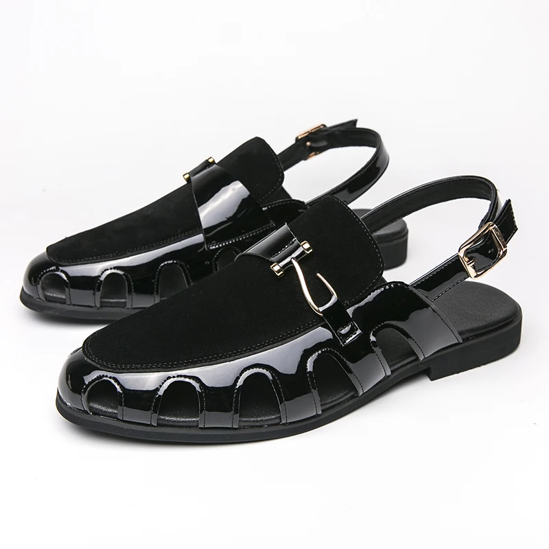 Neue Sandalen Männer Pu Stein muster Spleiß einfarbige Schnalle Low Heel Mode bequeme rutsch feste Business Casual Sandalen