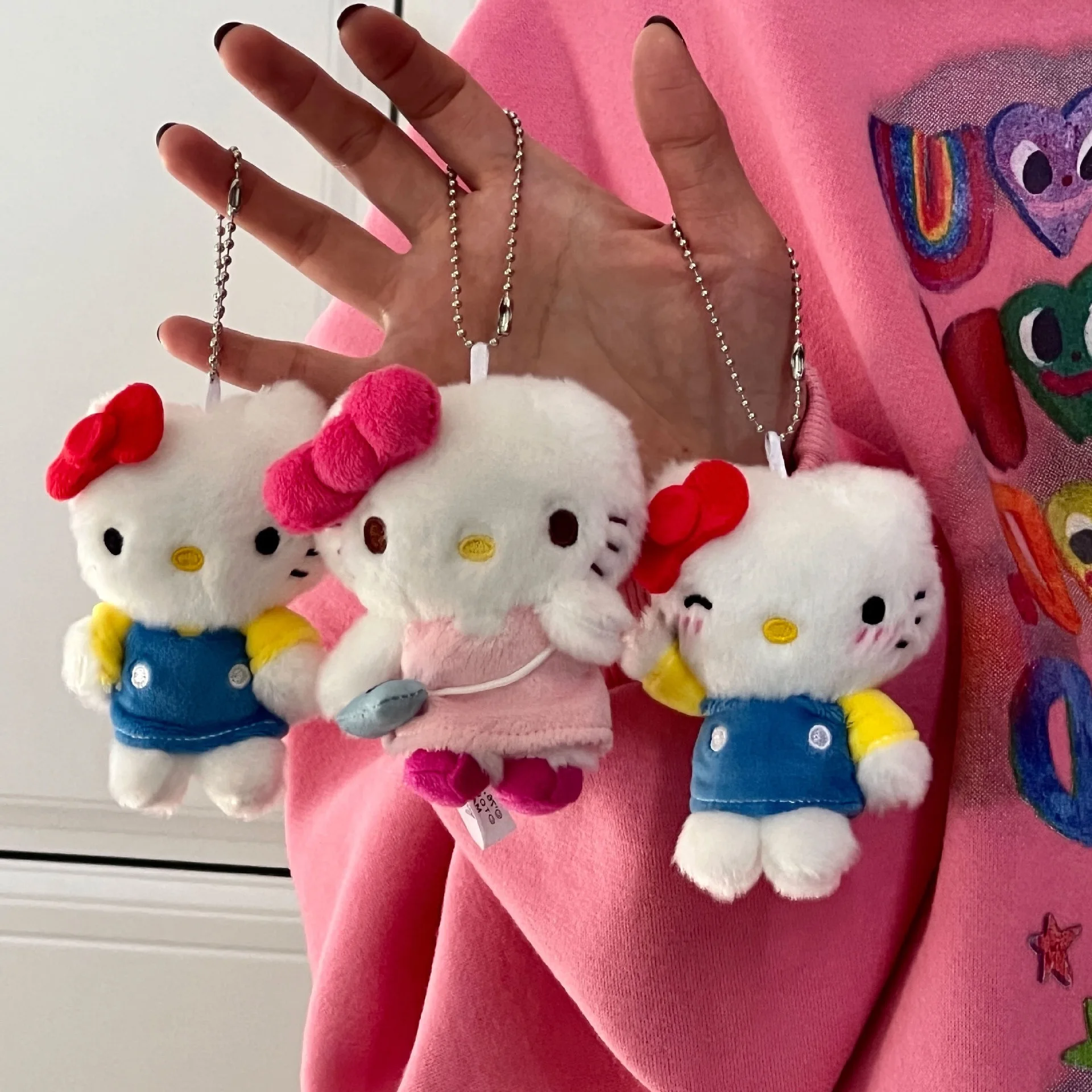 Sanrio Hello Kitty Plush Keychain Fashion Bag Pendant Doll Fluffy Stuffed Toy Kawaii Kt Cat Backpack Accessories Girlfriend Gift