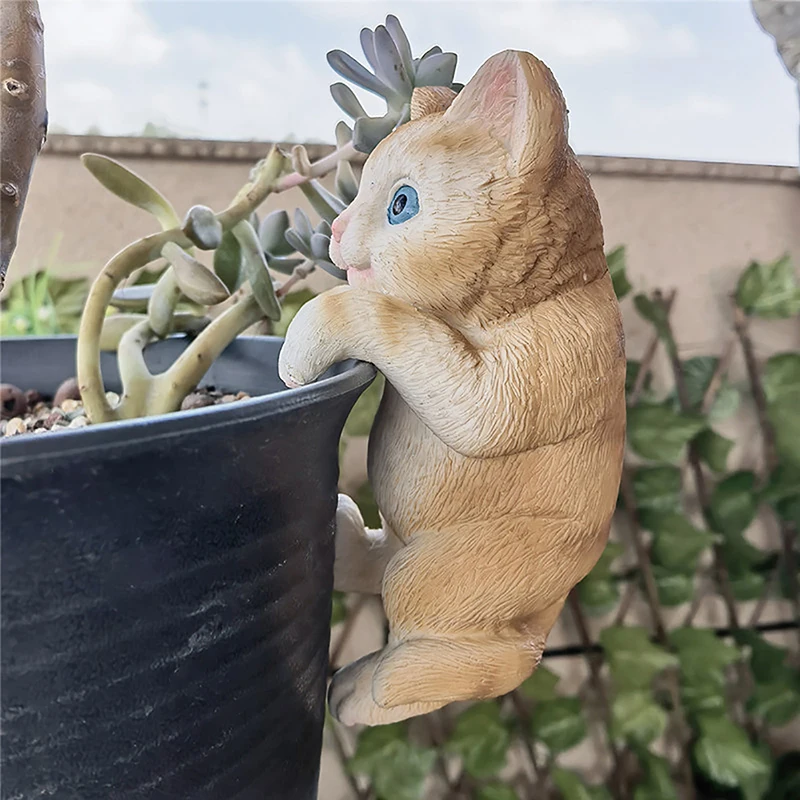 Gardening Bonsai Resin Ornaments Decor, Cartoon Animal Fish Tank Landscaping，Cat Hanging Basin Climbing Tank Flowerpot Decor