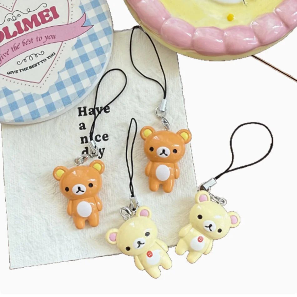 2pcs/set Kawaii Rilakkuma Easy Bear Keyrings Lazybear Doll Keychains Bag Clothing Puller Phone  Accessories Pendants Gift
