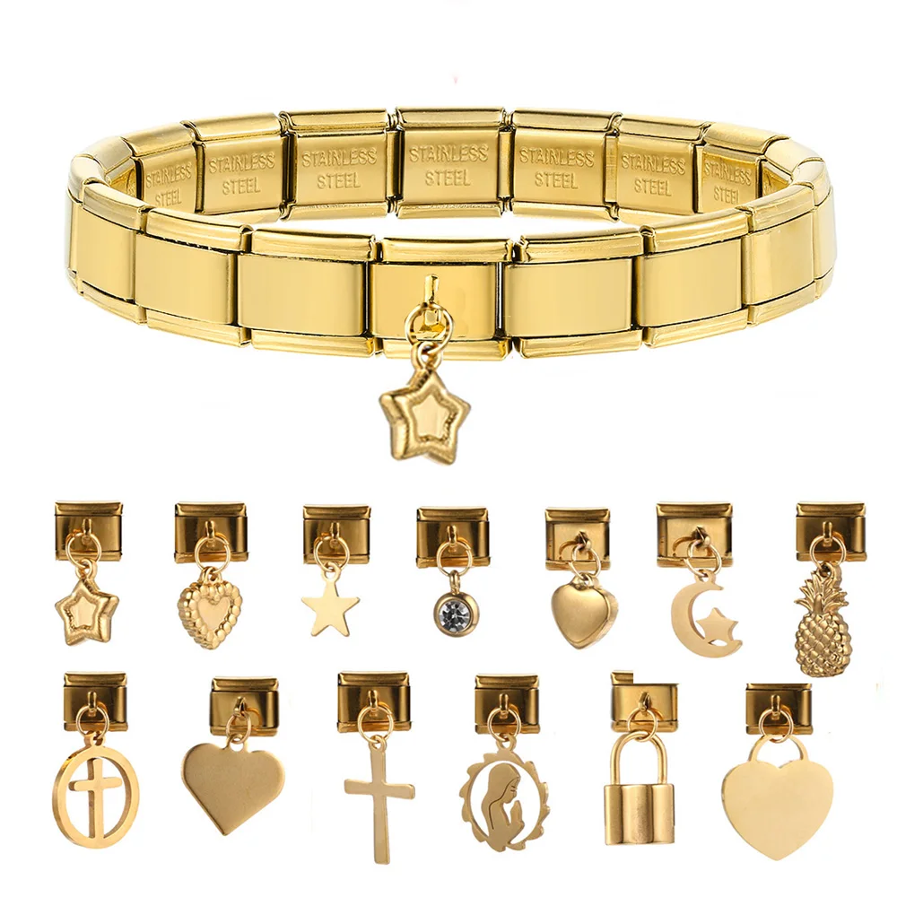 1 Stück Neuer Stern Kreuz Herz Mond Krone CZ Italienischer Charm Passend für 9mm Armband Edelstahl Schmuck DIY Herstellung Geburtstagsgeschenke – Detail 5