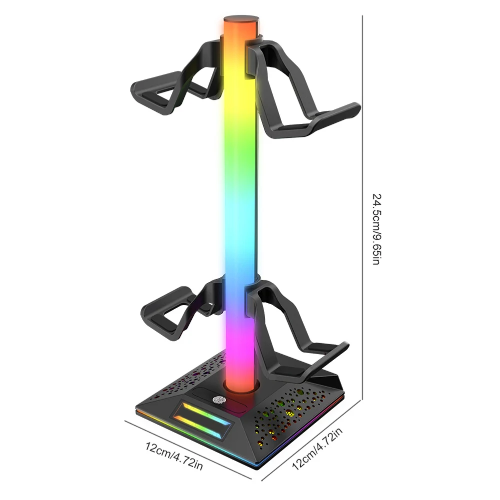 RGB Lights Headphone Stand LED Light Computer Desktop Display Holder with Dual USB Ports Charging Headphone Holder for Gaming PC