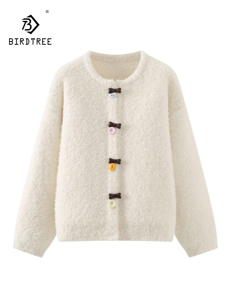 

Новый зимний круговой фланелевой свитер 2025, женский свободный вязаный кардиган с круглым вырезом и пуговицами, модный возрастной кардиган Mori Girl C5N027CC