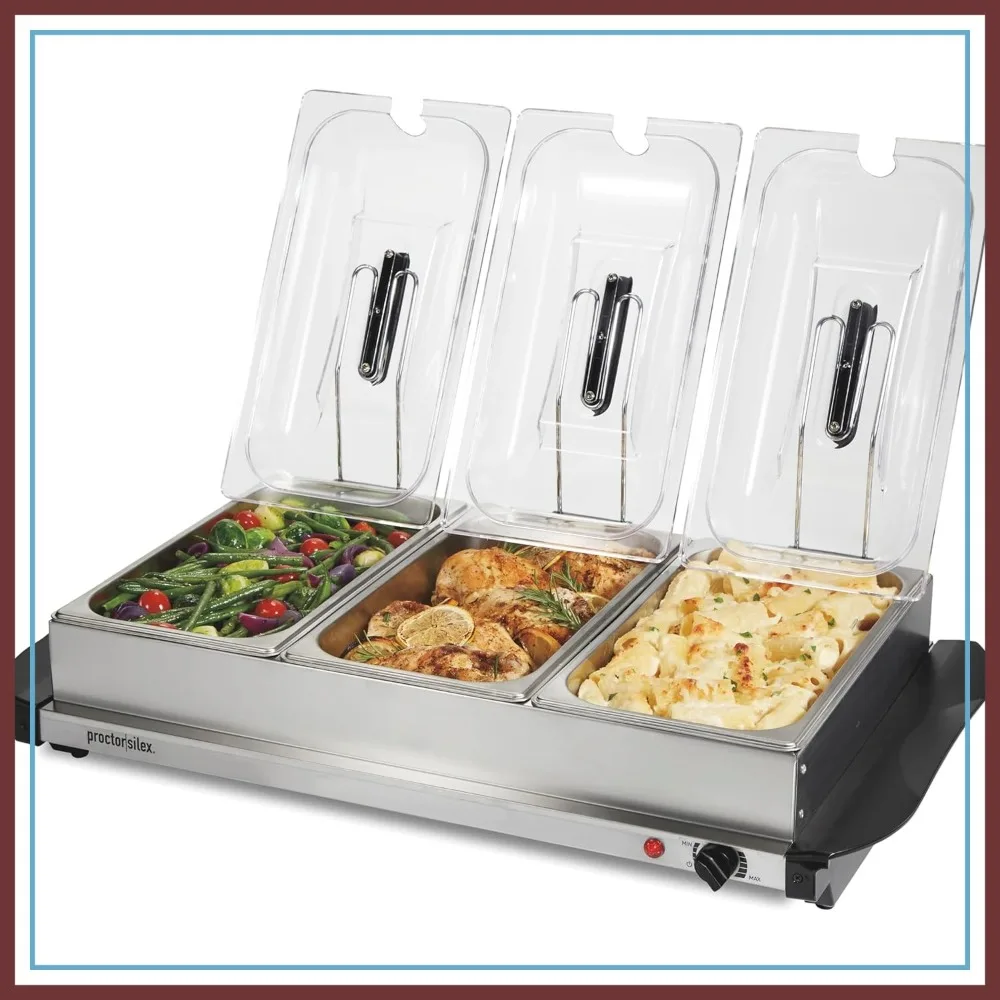 

Adjustable Heat Buffet Server & Food Warmer, 3-Piece 2.5QT Chafing Dish Set for Parties & Holidays, Stainless Steel