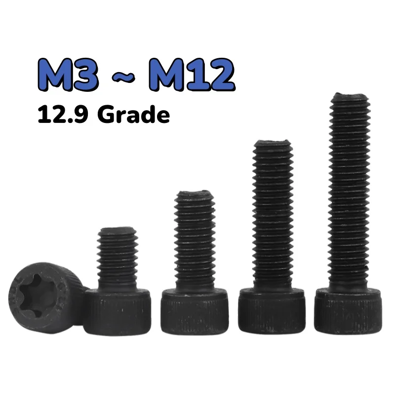 Black M3 M5 M6 M8 M10 M12 12.9 Grade High Strength Carbon Steel Torx Six Lobe Star Socket Head Security Screw Bolt