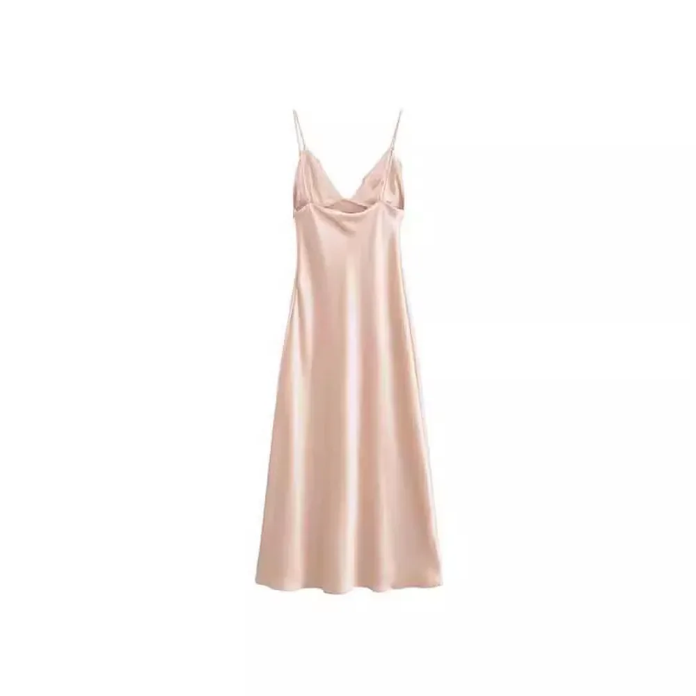 Robes longues élégantes en Satin pour femmes, nouvelle mode froncée, stratification, dos nu, Sexy, mi-longue, robes de soirée, été, 2025