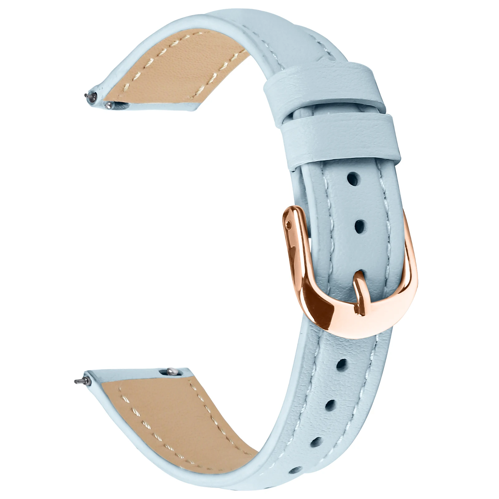 

For Honor Watch S1 / Huawei Watch B5 Band Rose Gold Buckle Slim Leather Watch Strap - Sky Blue