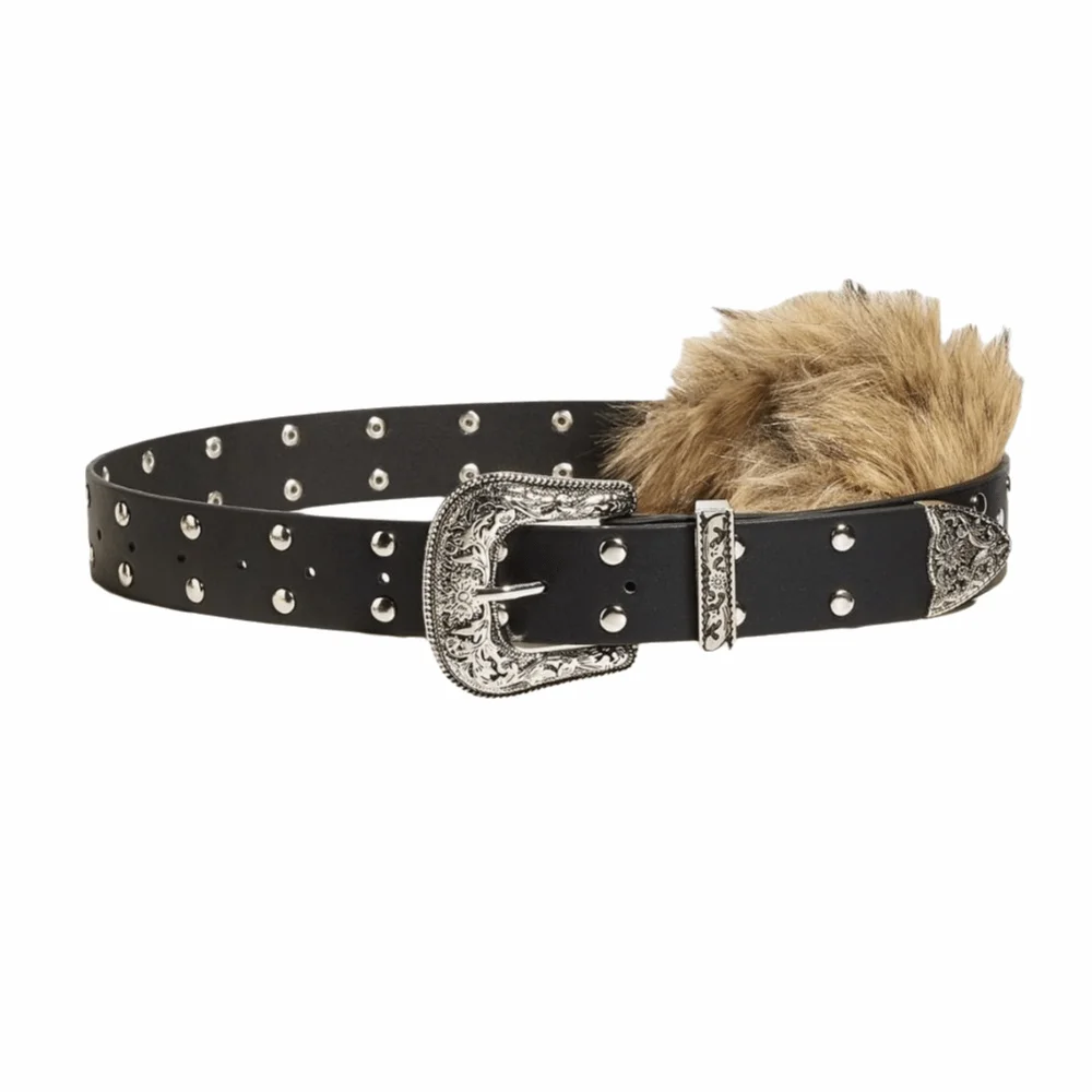أزياء الرجعية الجلود الفراء حزام واسعة أفخم الشرير نمط حزام النمط الغربي مشبك معدني Y2K حزام الخصر السراويل الملحقات #1