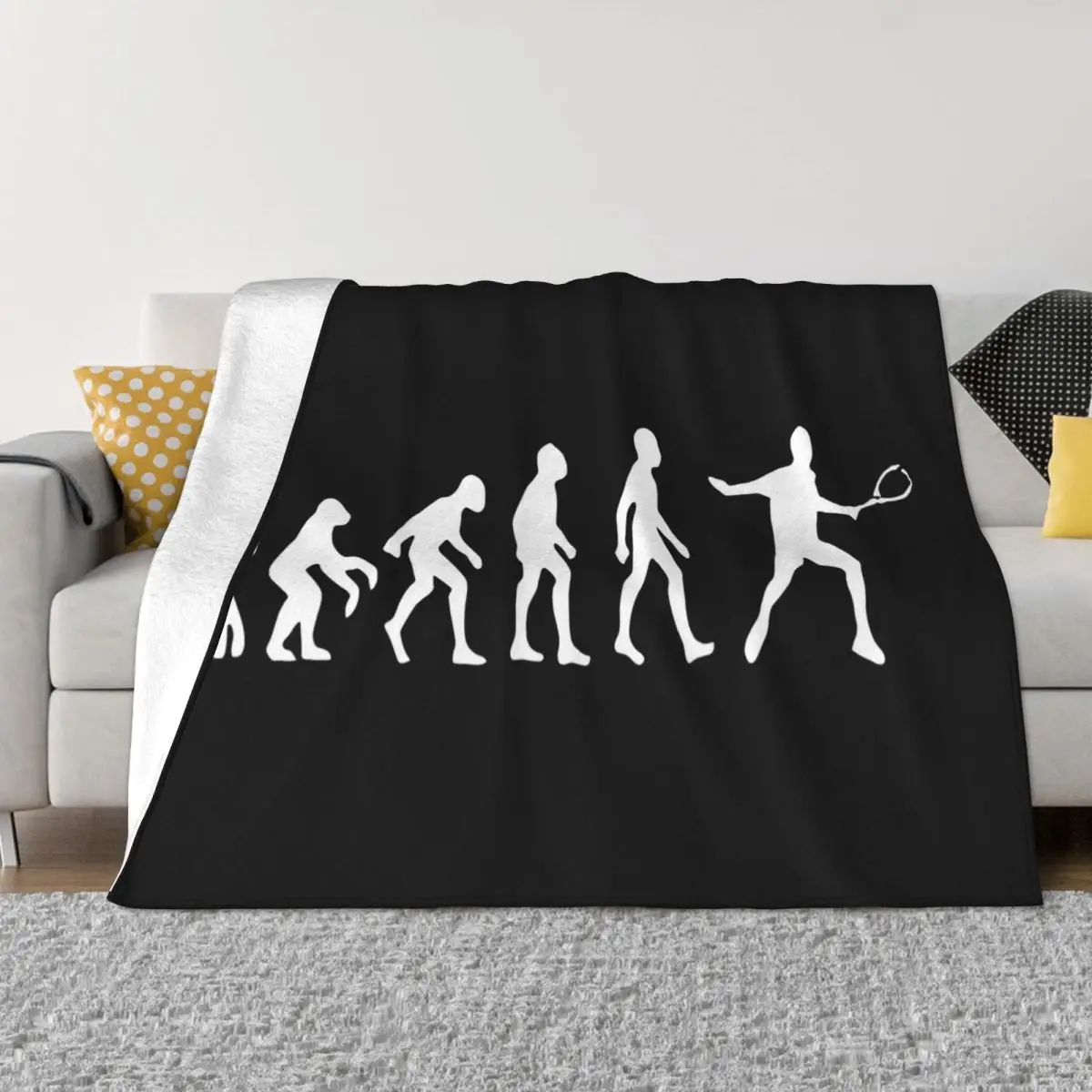 Evolution Of Man Squash Player Mens Racket Racquet Player Love Sports Interested Middle Aged Adults Throw Blanket