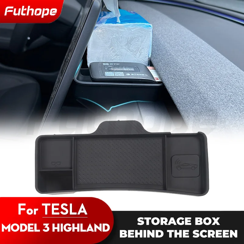 Futhope Silicone Screen Storage Box for Tesla Model 3 Highland ETC Tissue Box Storage Glasses Decorations