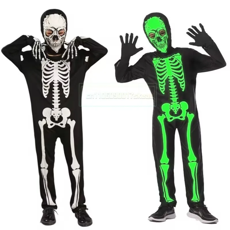 

Halloween Children's Costume Party Performance Stage Skeleton Ghost Light up Clothes Small Medium Kids Outfit Cosplay Apparel