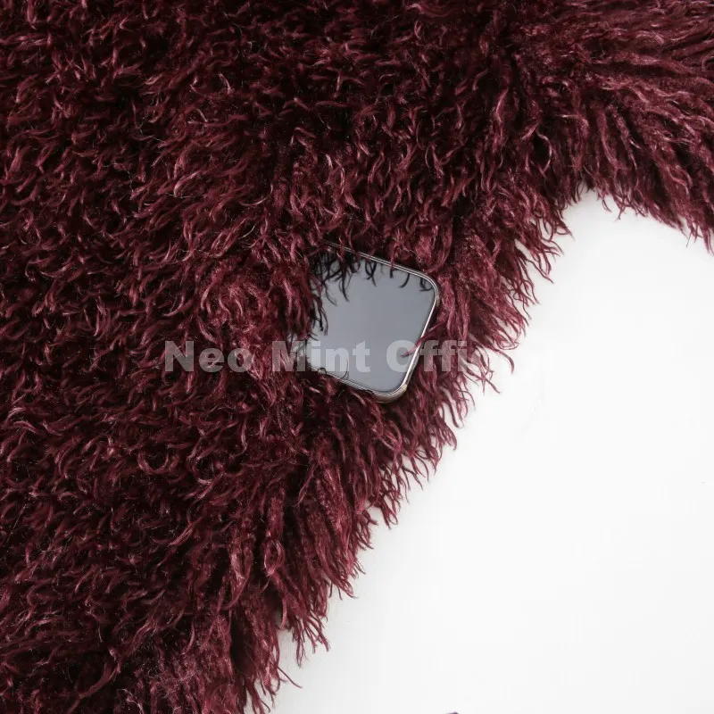 Neo Mint Winter 2025 Trend Burgundy Obsession Long Faux Mongolia Sheep Fur Jacket Coat Women Chic Lapel Collar Fluffy Overcoat