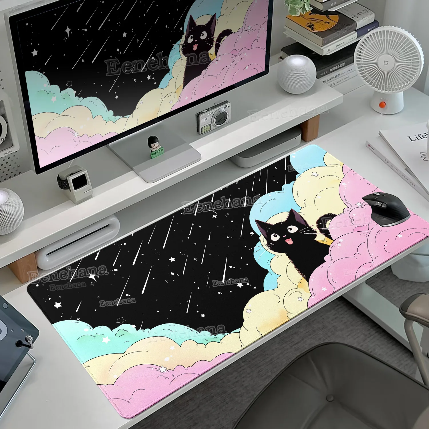 لوحة ماوس كبيرة باللون الوردي على شكل قطة في الغيوم لوحة مفاتيح كمبيوتر محمول مطاطية غير قابلة للانزلاق ملحقات مكتب للفتيات Kawaii إعداد منزلي للألعاب