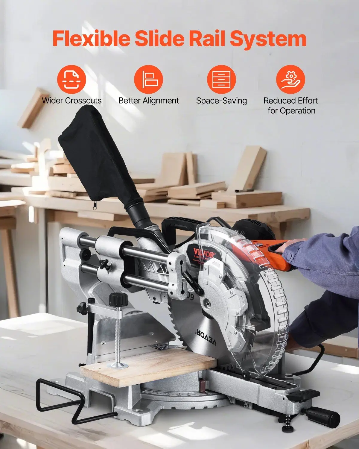 Sliding Compound Miter Saw 12-In Blade 15 Amp Motor Corded Double Bevel 60-Tooth