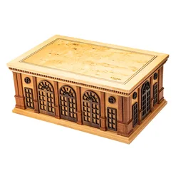 LUBINSKI Cigar Moisturizing Box Castle Shaped Patchwork Craftsmanship Beech Birch Durian Large Capacity Cedar Wood Cigarette Box