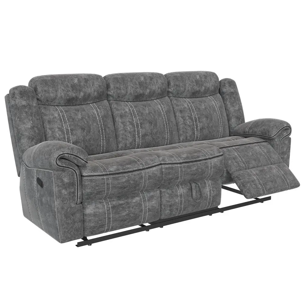 Contemporary Velvet Reclining Sofa USB Dock Storage Drawer Gray 41