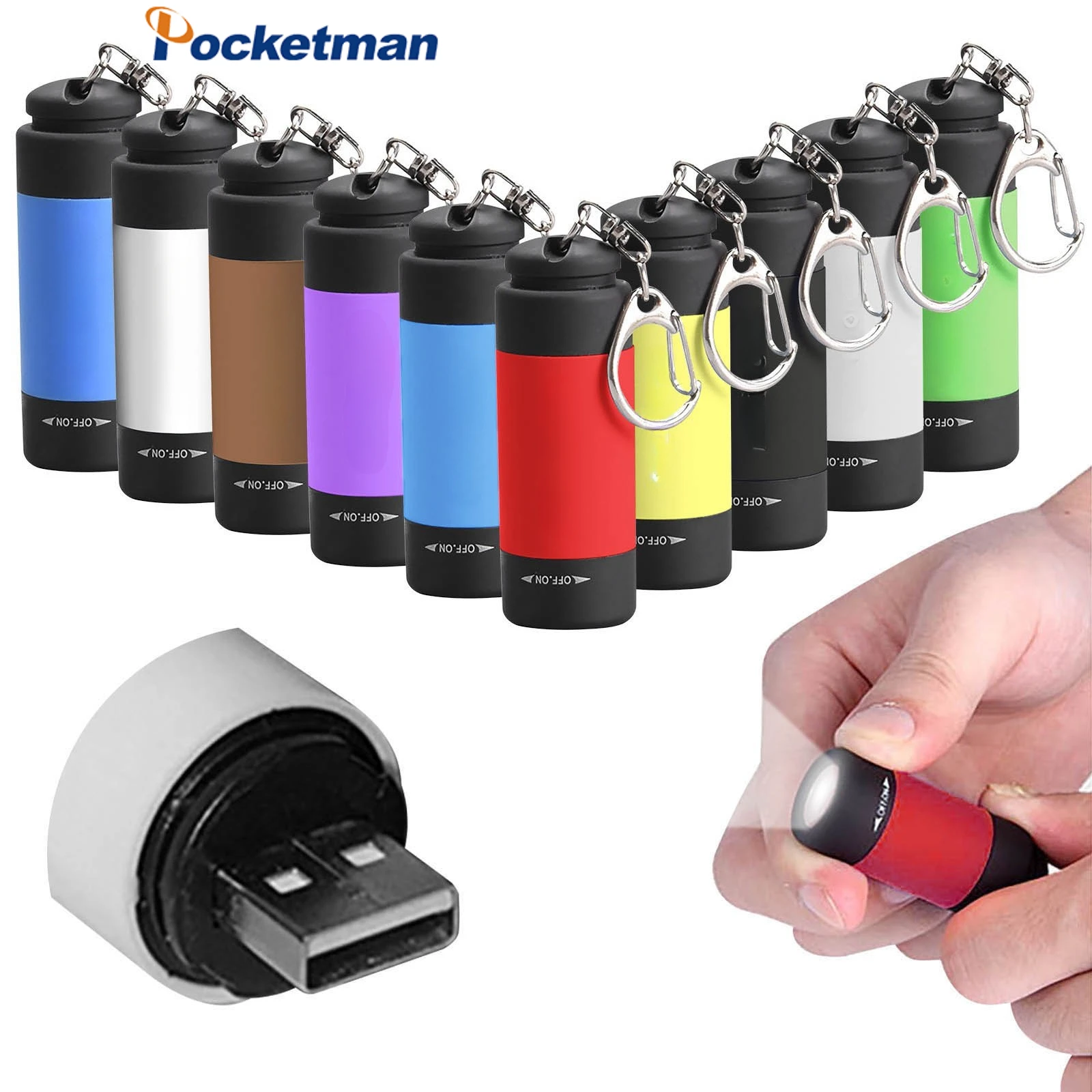 1pc Mini Keychain Flashlight Pocket Torch Rechargeable LED Light Lamp Outdoor Waterproof Portable Lantern for Dormitory Lighting