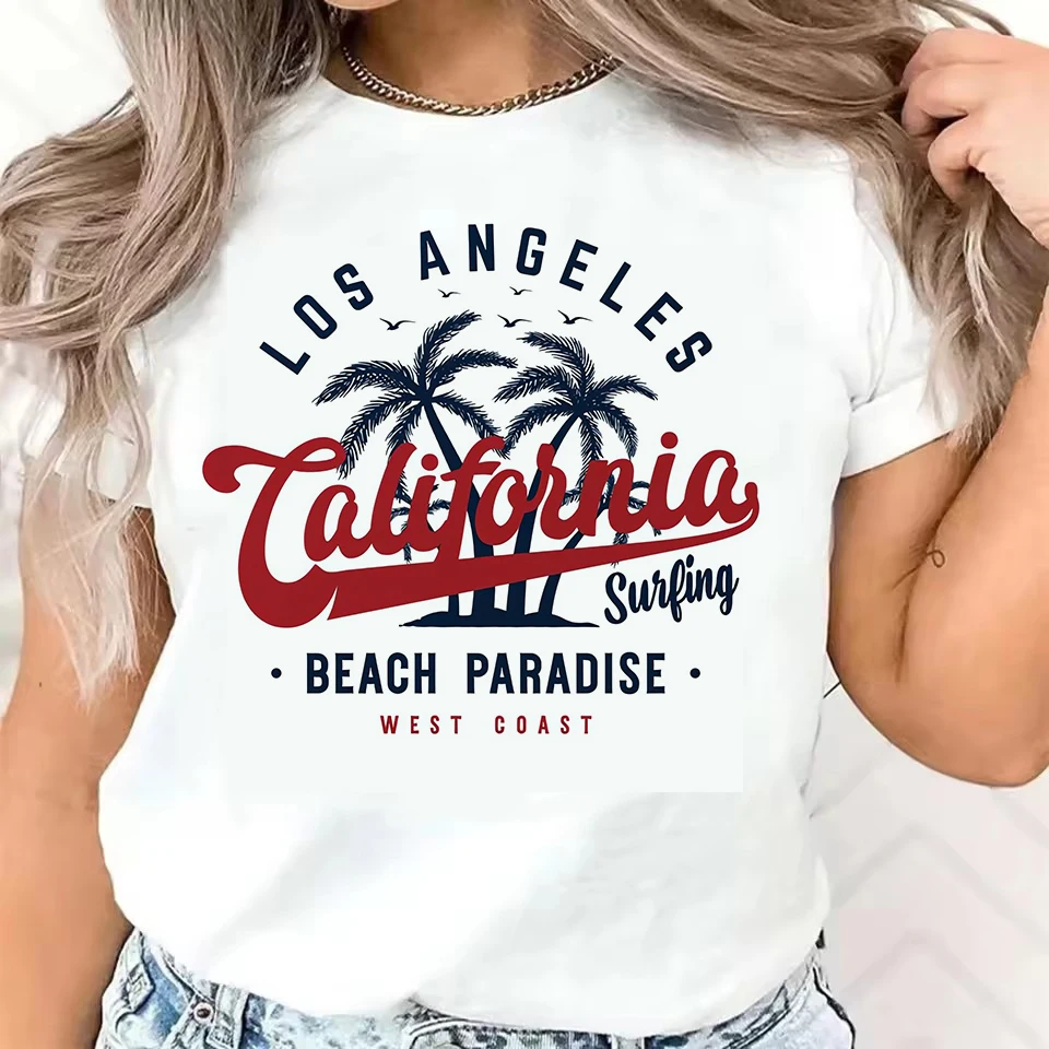 Relax Los Angeles Beach West Coast Print T-shirt Short Sleeve O-ncek Women's Clothing Top Tee Fashion T Shirt