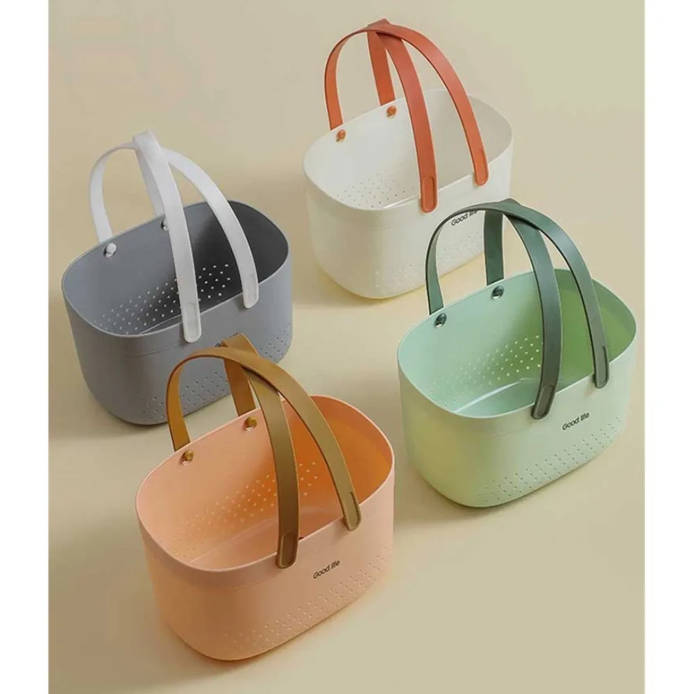New Large Capacity Wash Basket Plastic Portable Bath Basket Silicone Handheld Space Saving Sundries Storage Basket