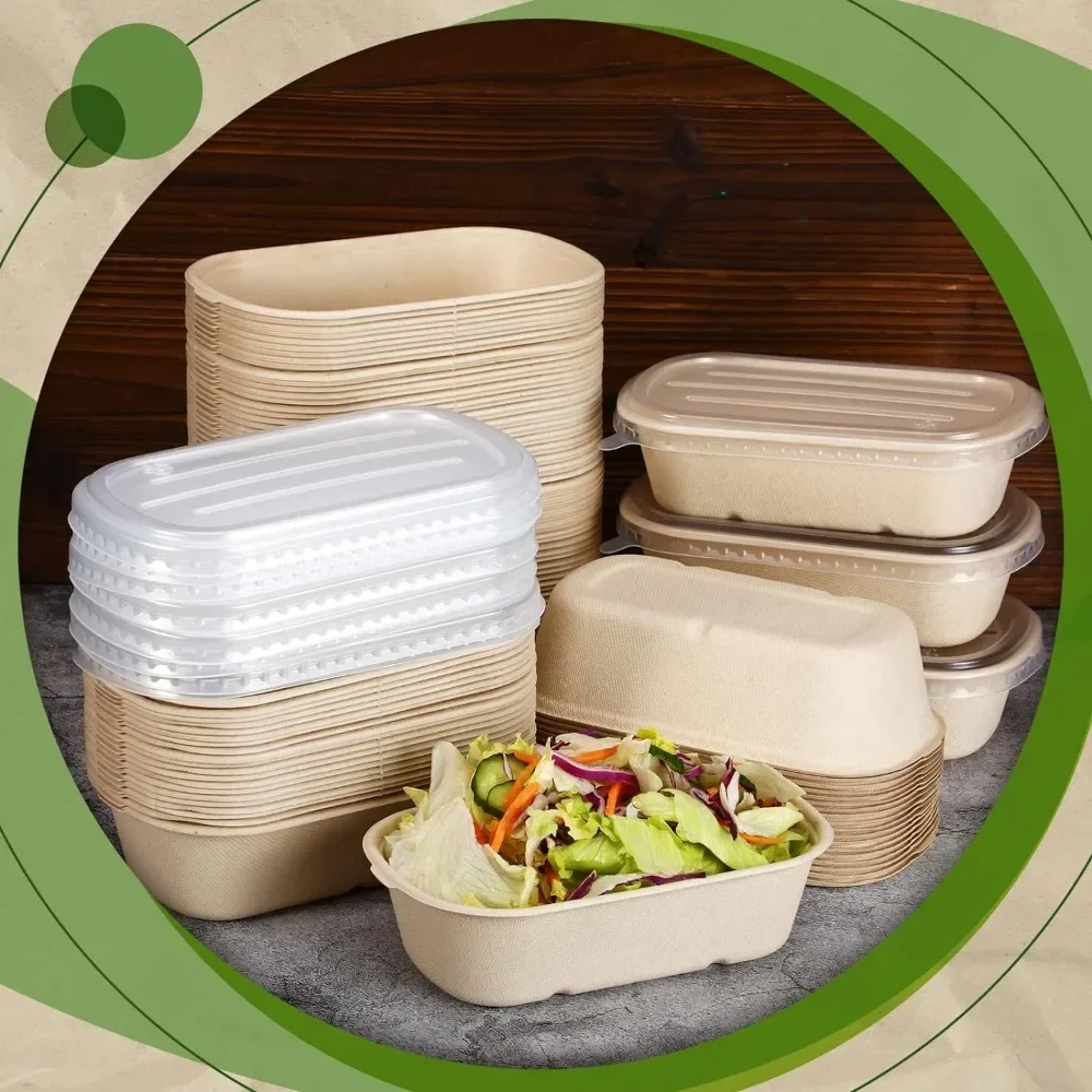 

y 100 Sets Disposable Food Containers with Lids Disposable Paper Bowls Soup Lunch Serving Bowls Disposable Food Prep Paper Bowl