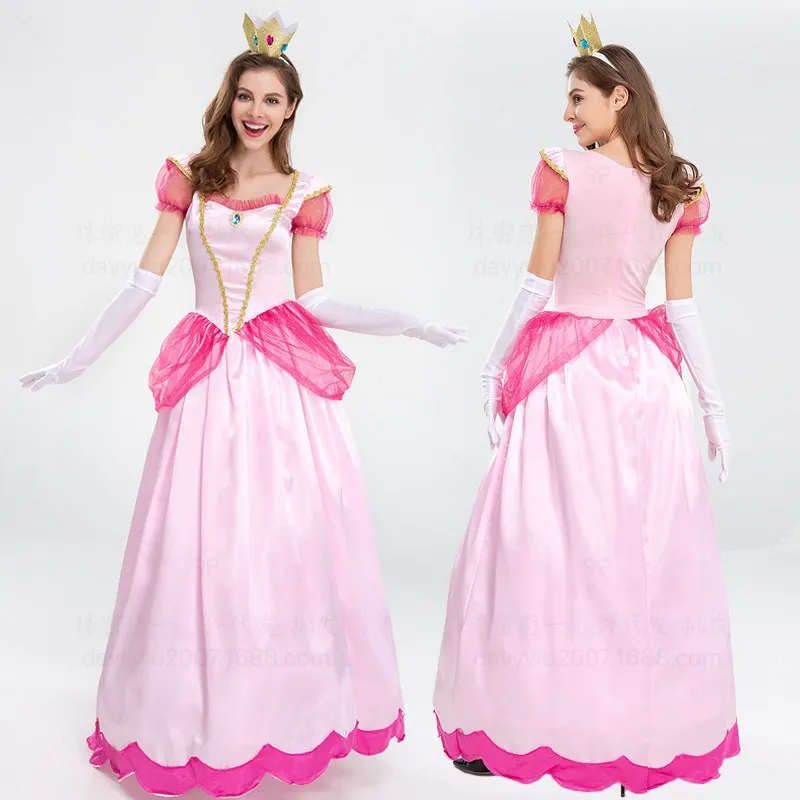 

Adult Princess Peach Costume Women Cosplay Party Anime Halloween Masquerade Dress Up Clothing Queen Skirt Pink Fancy Dress