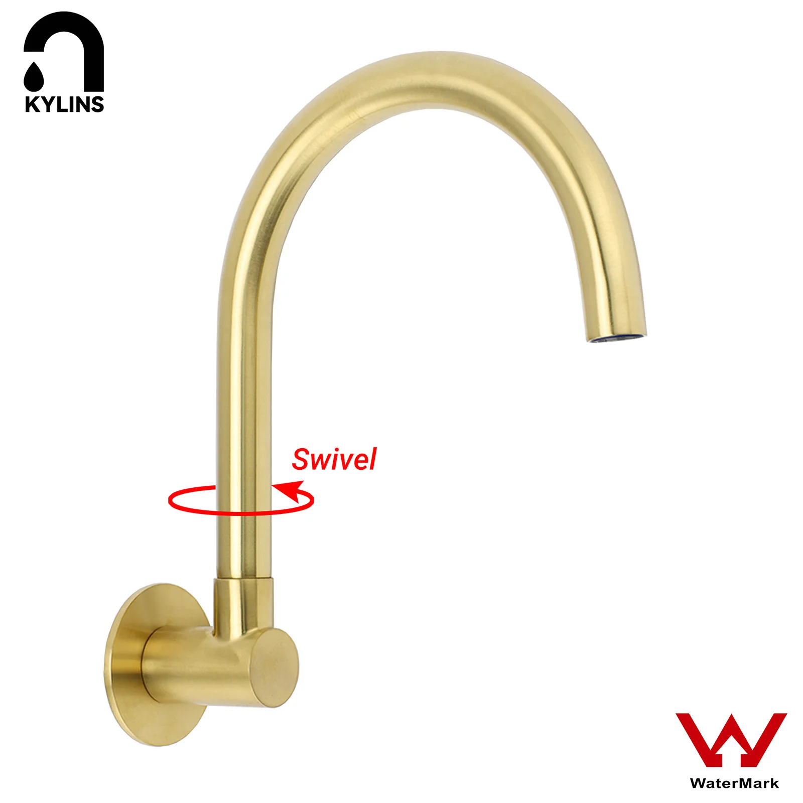 **Sydney Stock** KYLINS Brushed Gold Bath Tub Filler Round Gooseneck Arm Faucet Water Outlet Wall Spout