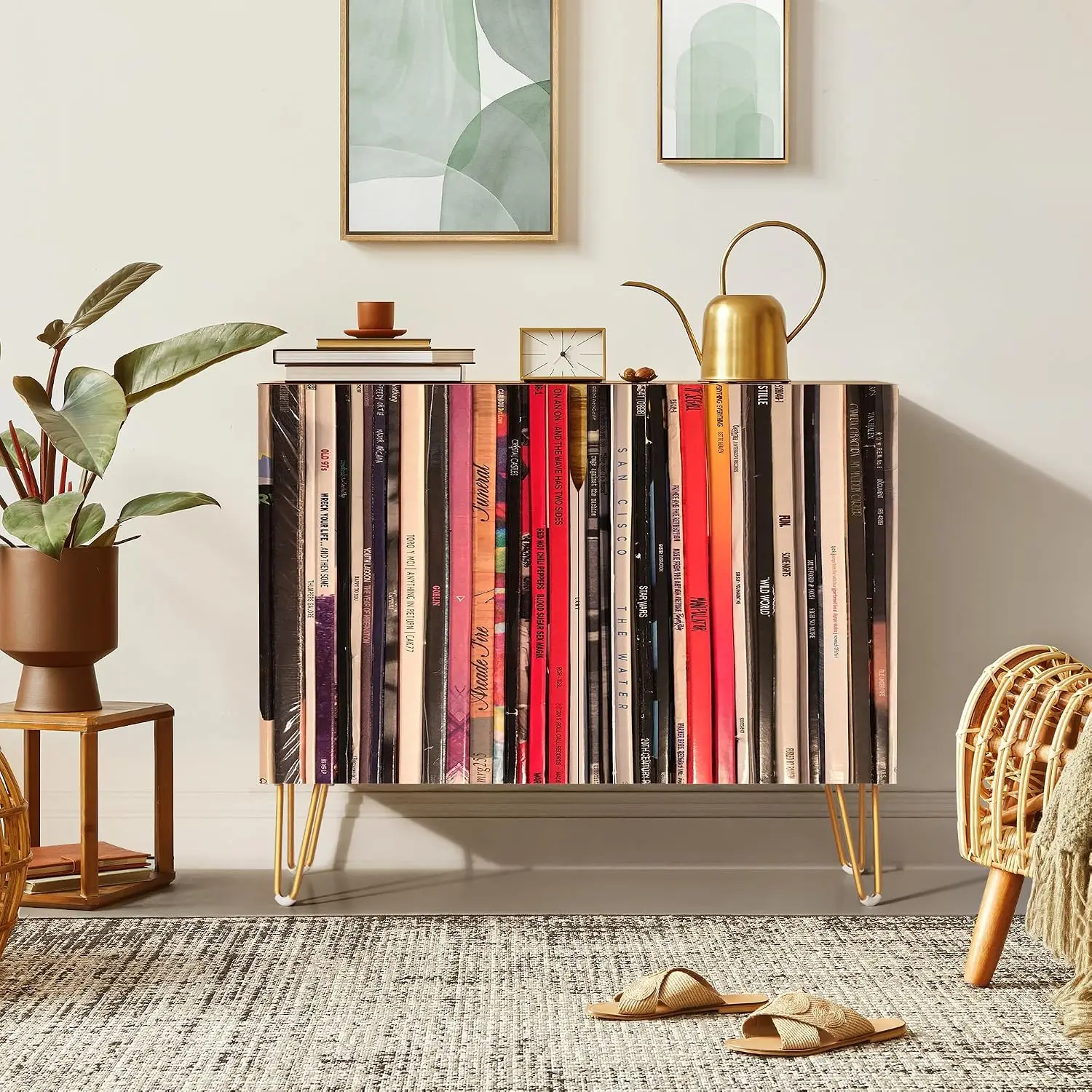 Sideboard Cabinet 2-Door Kitchen Storage Bookshelf Pattern Cupboard Console Dining Room 35