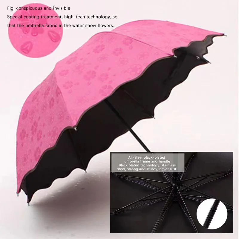 Red leaf Portable Manual Folding Umbrella Flowering Umbrella in Water Black Glue Coated Light Weight UV Umbrella