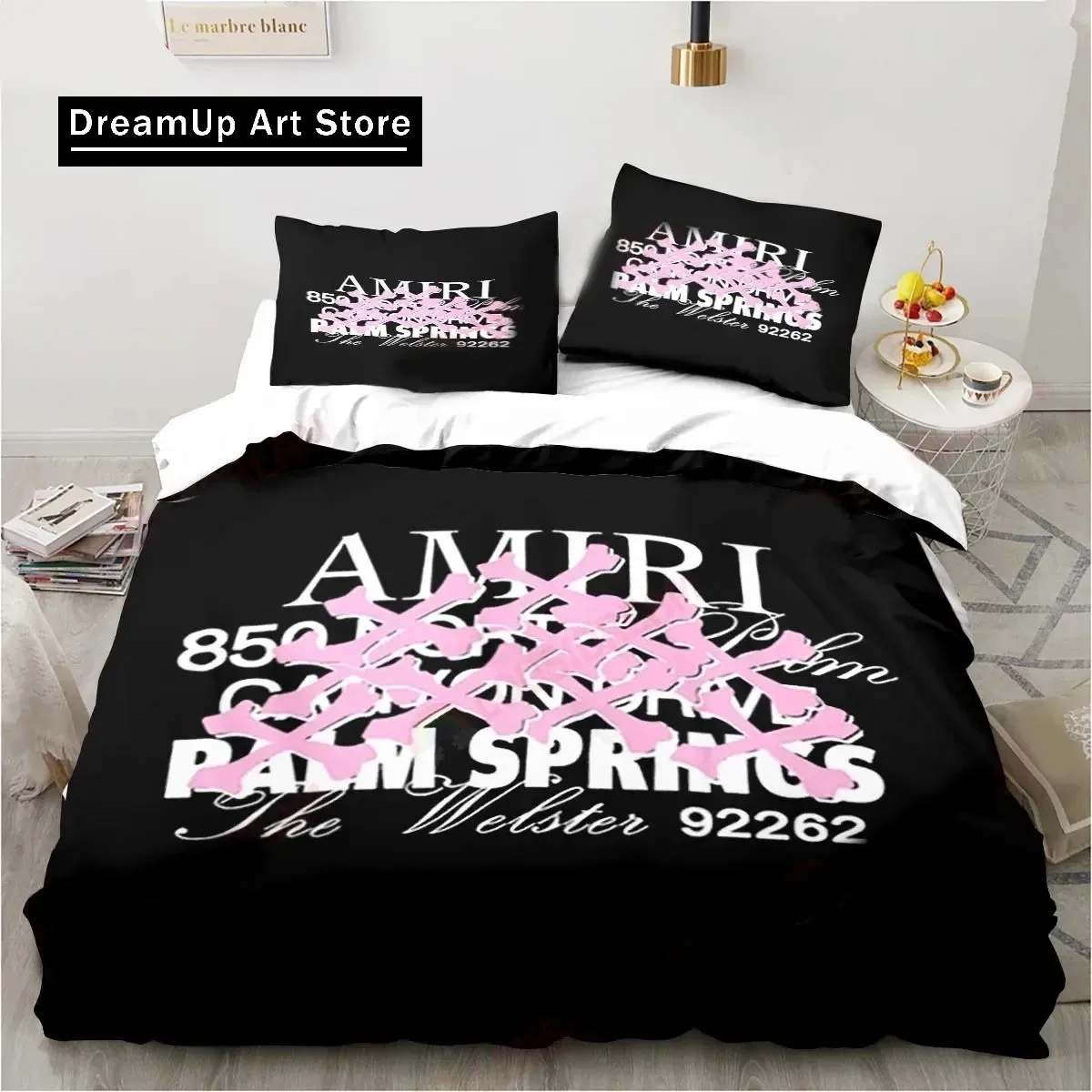 Fashion A-Amiris Logo Graffiti Pattern Bedding Set Boys Girls Twin Queen King Size Duvet Cover Pillowcase Bed boys Adult Bedroom