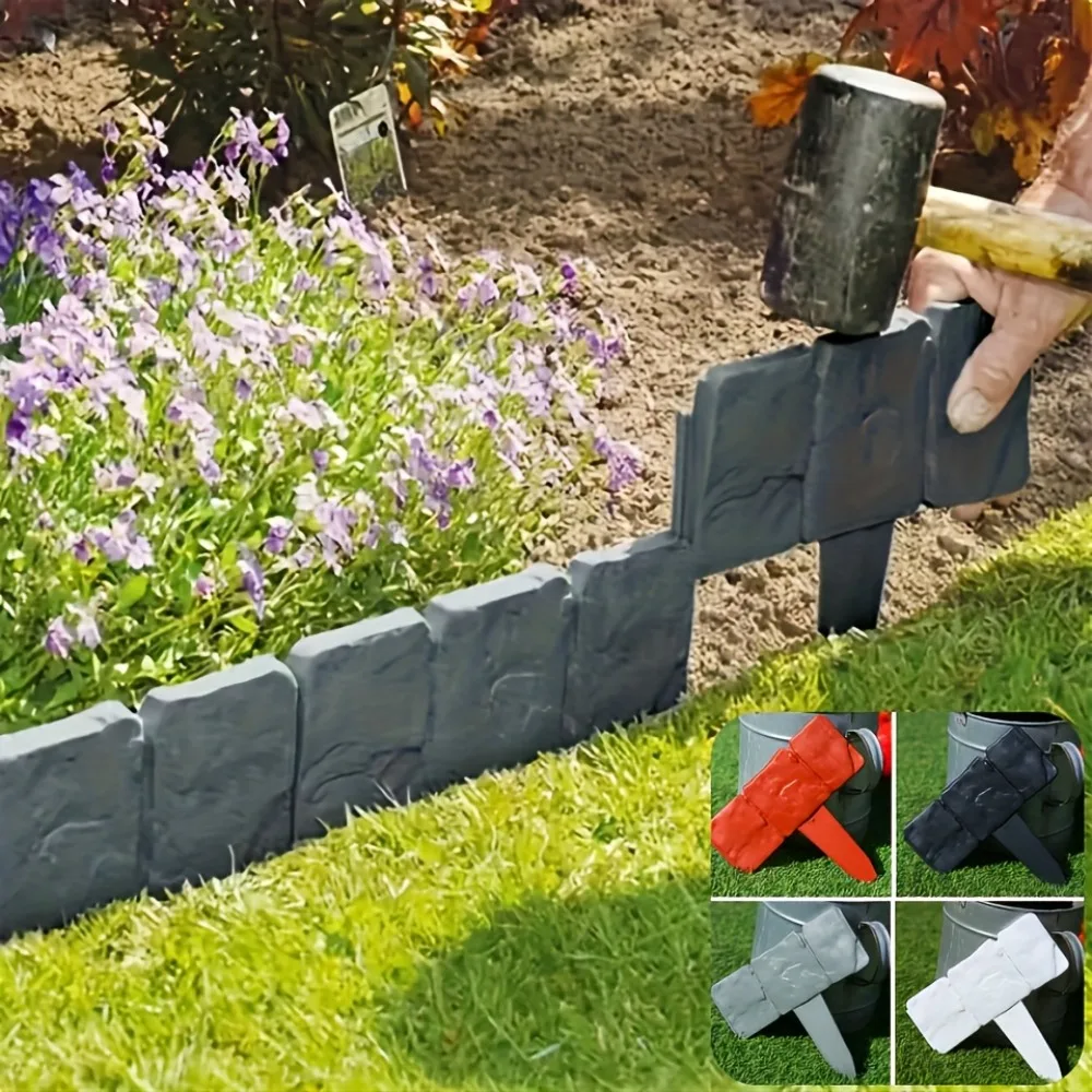 20PC Plastic Garden Boundary Fence Interlocking Stone-Effect Mini Fence for Flower Beds, Lawns & Terraces Stoneeffect Design