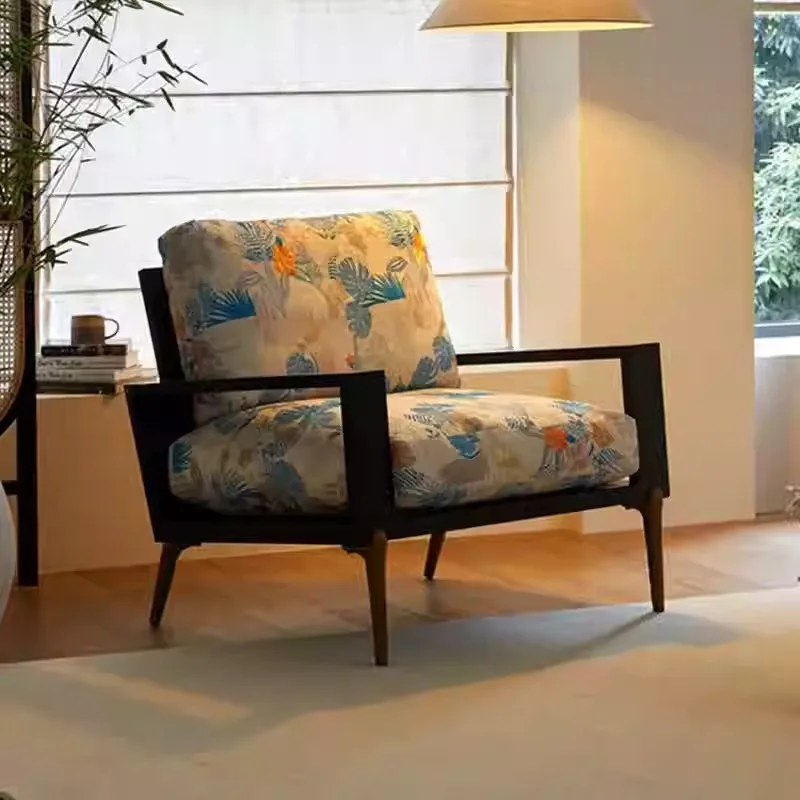 mk-Ancient Style Embroidery Spring Sofa Chair Designer Home Living Room Single Chair Vintage Embroidery Lazy Leisure Chair#