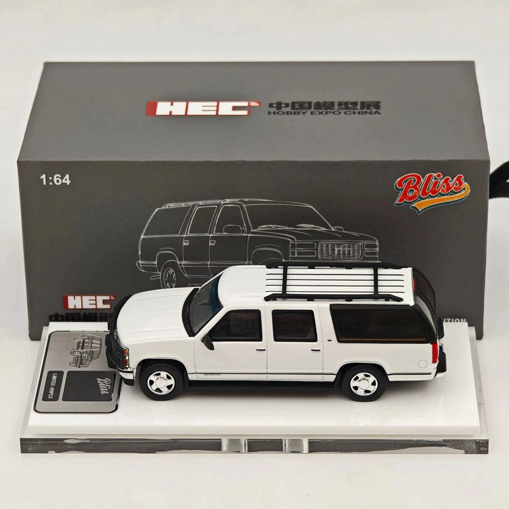 Коллекционная модель Bliss 1:64 GMC Suburban GMT400 SUV, белая, спортивная версия, HEC Beijing Exclusive Ltd, лимитированная серия 499 экземпляров, литая под давлением