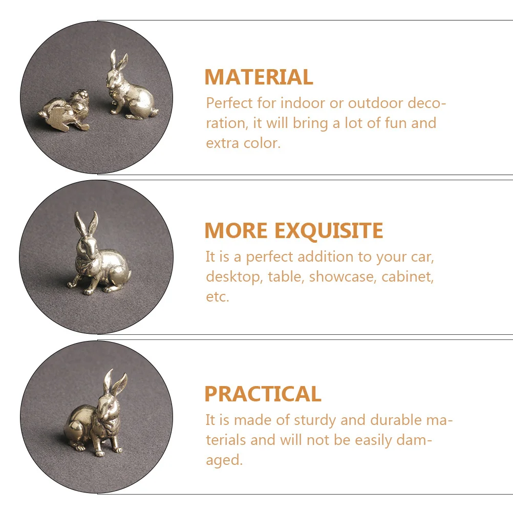 

2pcs Retro Rabbit Brass Craft Desktop Decor For Office Home Car Indoor Outdoor Small Rabbit Decor Household Decoration