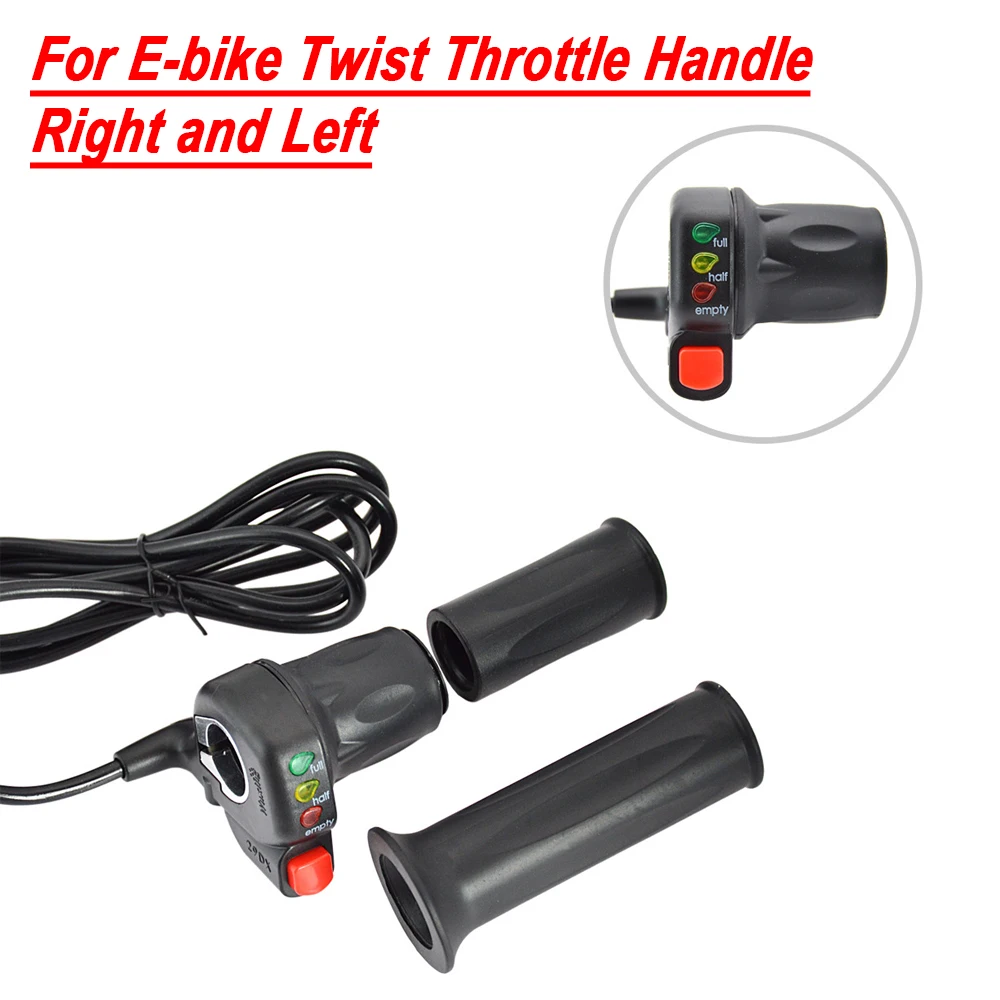 36V/48V Ebike Twist Throttle Handle Right and Left Electric Bike Handlebar Throttle Grip with Battery Indicator Power Switch