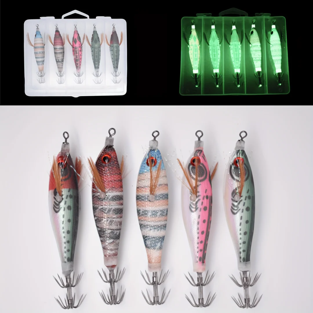 5pcs Squid Jig Slow Sinking Cuttlefish Lure Artificial Calamar Octopus Bait Fish for Shrimp Hook Sea Fishing Lures, Offshore Fis