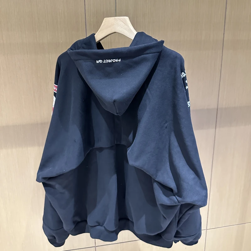 Washed Splice Hole Damaged Project GR Embroidery Patch Label Hoodies Men Women Chest Flag Sleeve Badge Print Hooded Pullover