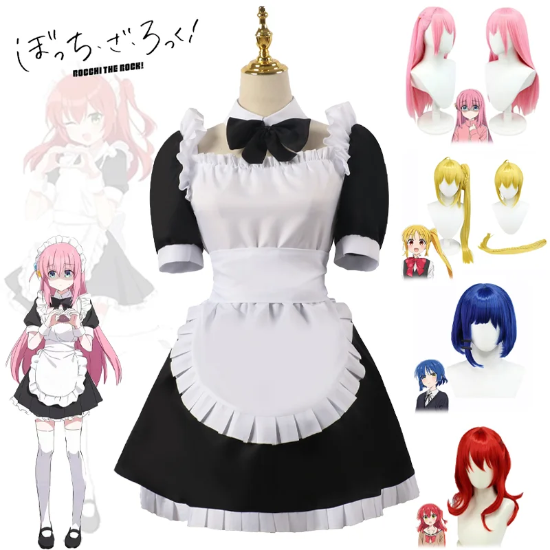 

Bocchi The Rock Gotoh Hitori Yamada Ryo Ijichi Nijika Kita Ikuyo Cosplay Costume Maid Uniform Wig Suit Halloween Party for Girls