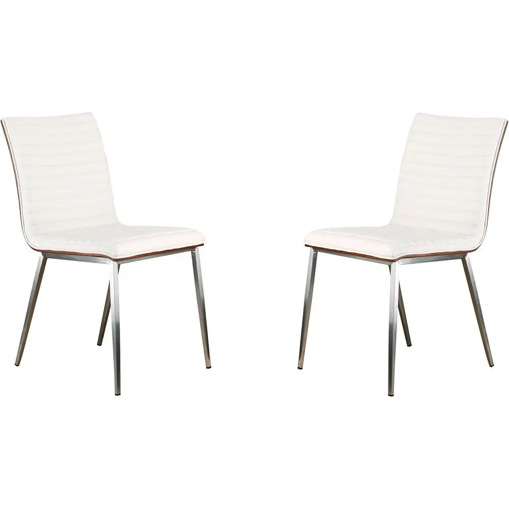 

Обеденный стул Caé из матовой нержавеющей стали серого цвета с кожаной обивкой и спинкой из орехового дерева - комплект из 2 шт.