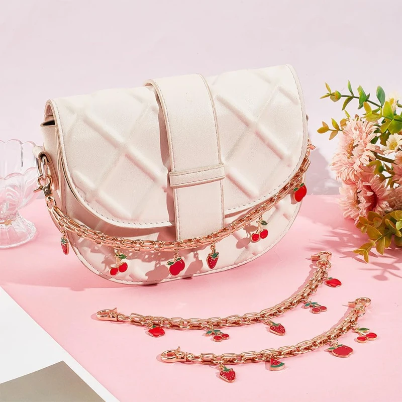 3PCS Fruit Enamel Bag Charm Chain, Gold Purse Decorative Strap, Cute Fruit Pendant Bag Extension Chain for Women Handbag Accessories