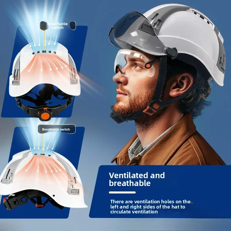 Construction Safety Helmets with Double Goggles Engineer Breathable ABS Work Cap Head Protection ANSI Climbing Rescue Cap