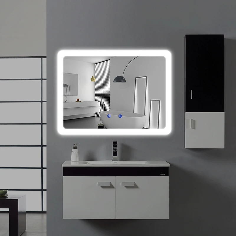 High quality wall mounted smart led mirror touch screen smart vanity bathroom mirror with time display