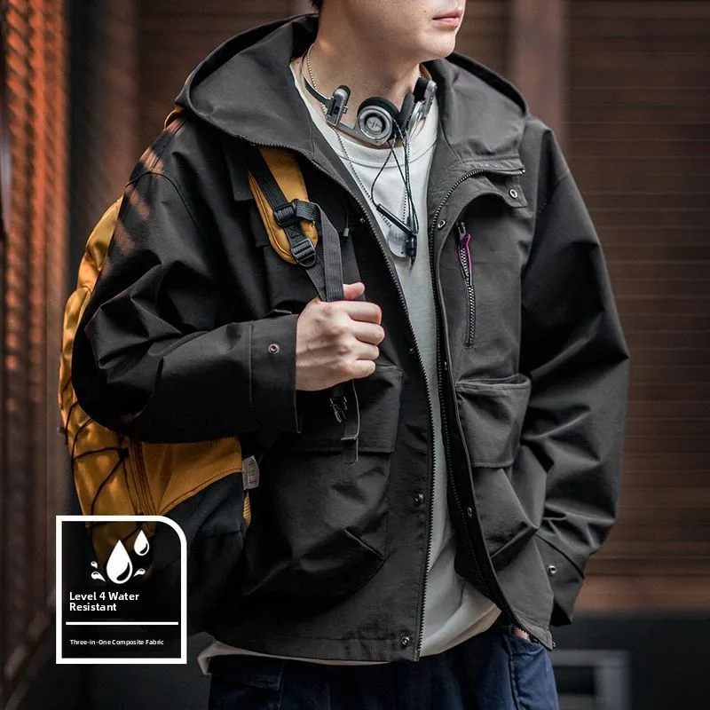 

Maden Casual American Workwear Jaet with Multiple kets Functional Hooded Loose Fit Sportswear for Men Outdoor Autumn