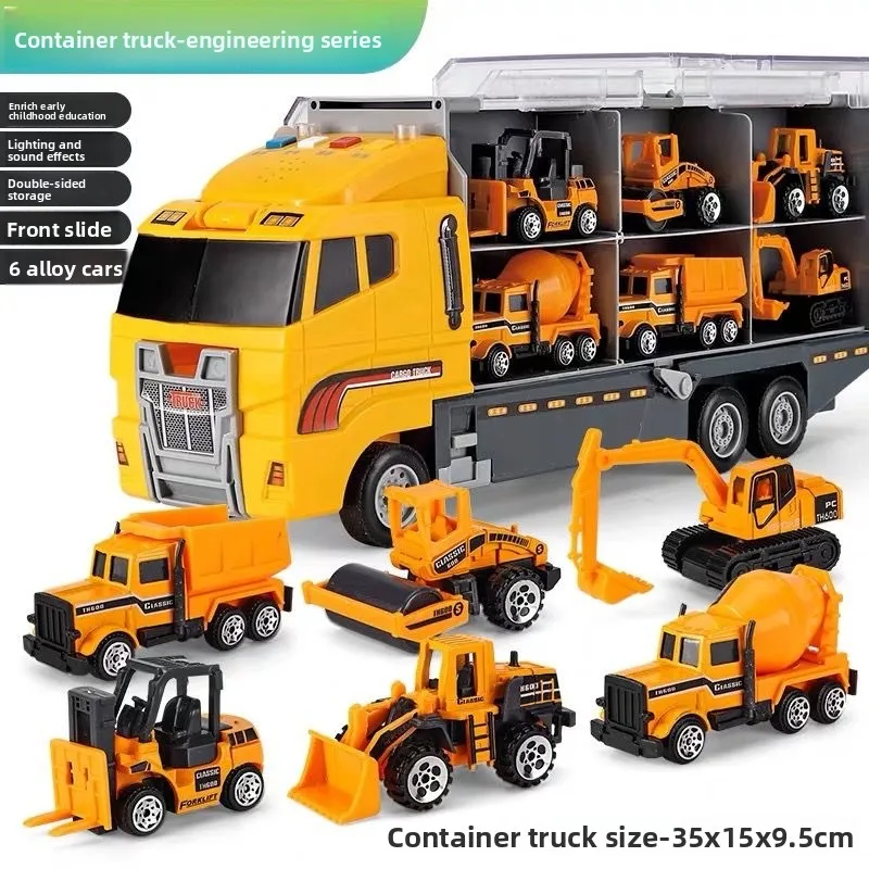 Conjunto de carros de brinquedo grande para crianças, veículos de construção de simulação de liga, incluindo modelos de escavadeira de motor de incêndio de contêiner de caminhão