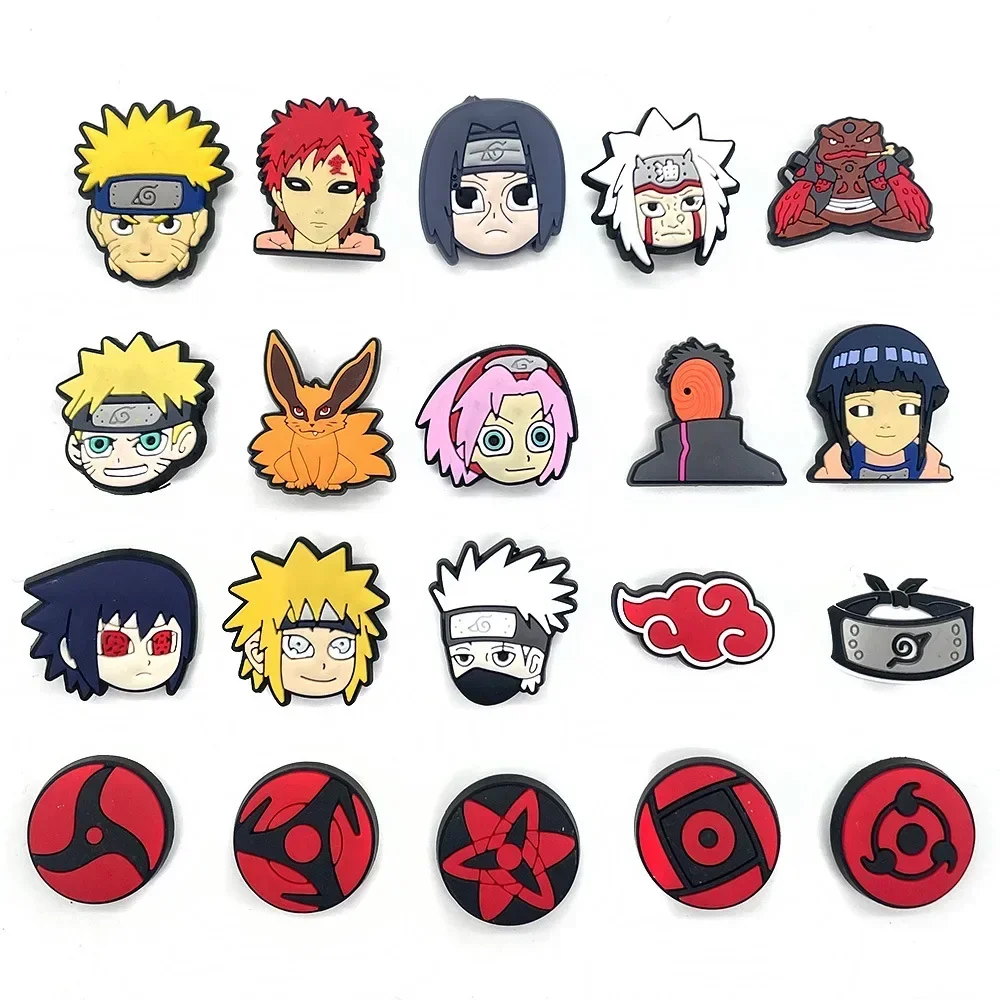 20 sztuk/zestaw Naruto dekoracje Anime buty Croc Charms śliczne sandały akcesoria do butów Kawaii PVC odznaki DIY dla dzieci prezent na boże narodzenie