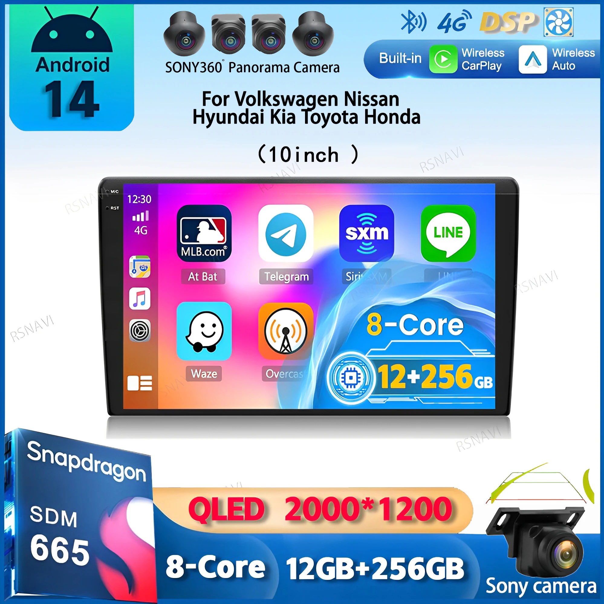 

Android 14 Carplay Auto Car Radio For 10 inch Volkswagen Nissan Hyundai Kia Toyota Honda GPS Multimedia Player WIFI+4G DSP
