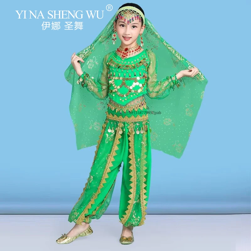 2 stuks set voor kinderen meisjes buikdans kostuum Indiase dans kind Bollywood buikdans kleding prestaties oosterse danskleding
