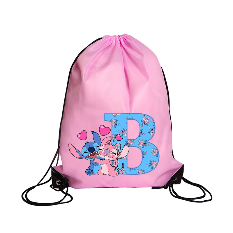 Stitch Disney Drawstring Bag Sports Waterproof Backpack Bundle Pocket Cartoon Anime Terylene Basketball Bags Birthday Cute Gift