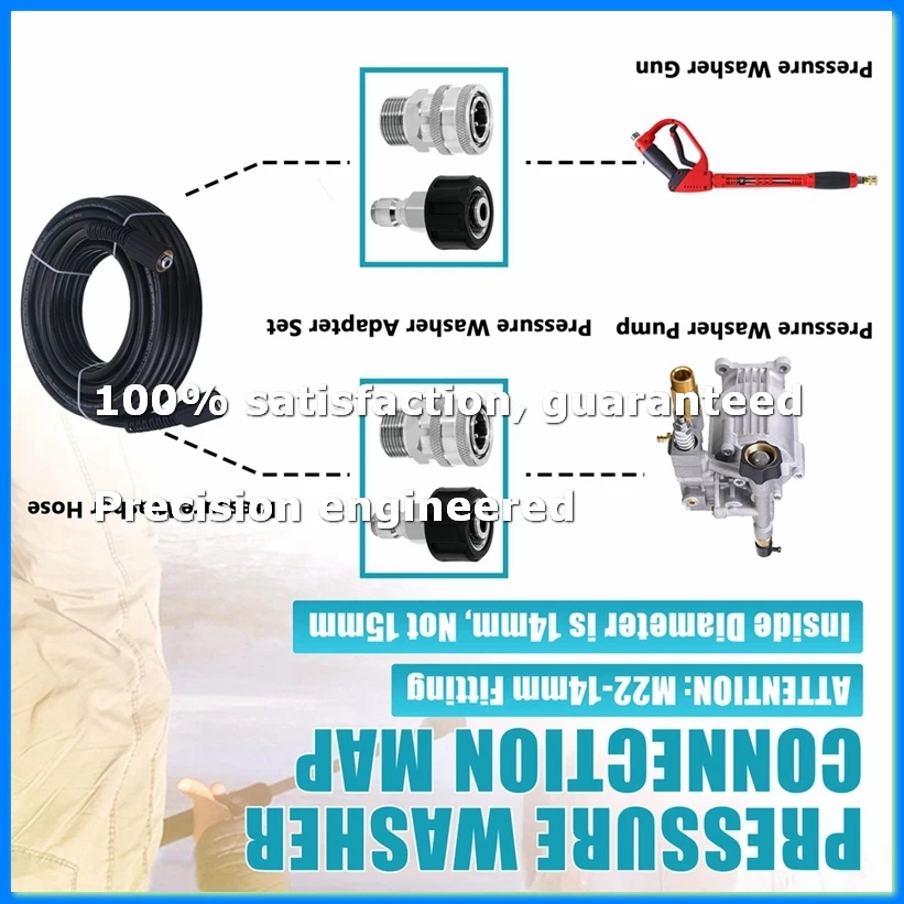 4Pcs Pressure Washer Adapter Set, Quick Connect Kit, M22 14mm to M22 Metric Fitting, Stainless Steel-A07G